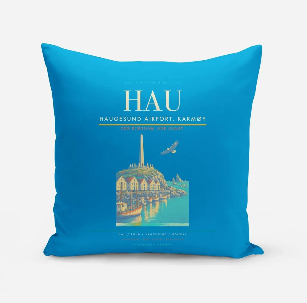 Haugesund Airport, Karmøy (HAU) design on turquoise pillow
