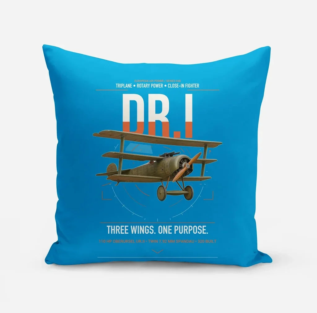 Fokker Dr.I design on turquoise pillow