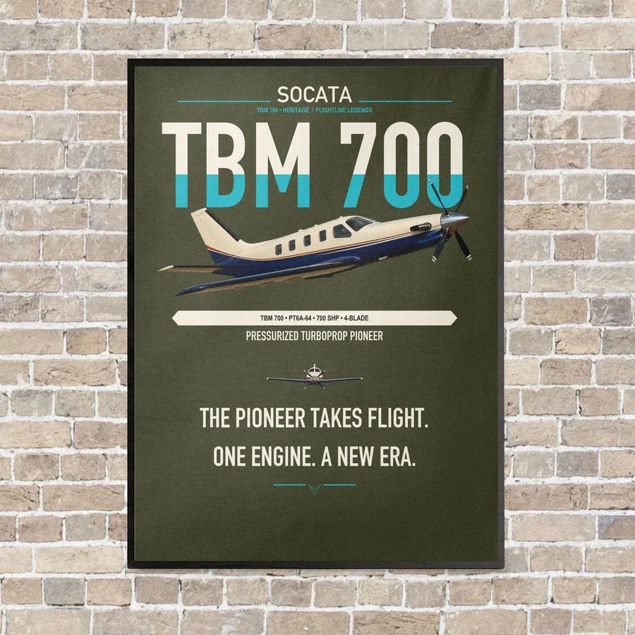 Socata TBM 700 vertical canvas print - framed - green army background