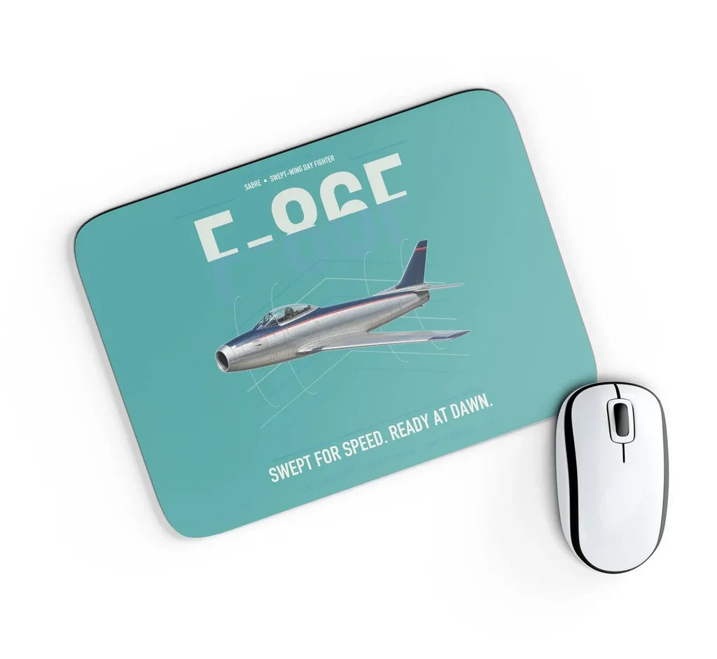 F-86F Sabre design on turquoise rectangle mouse pad