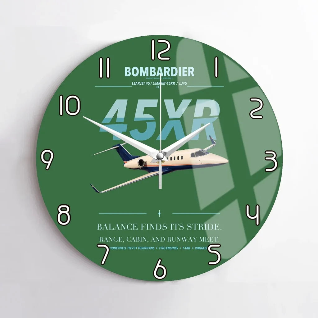 Bombardier Learjet 45XR design on green no frame wall clock