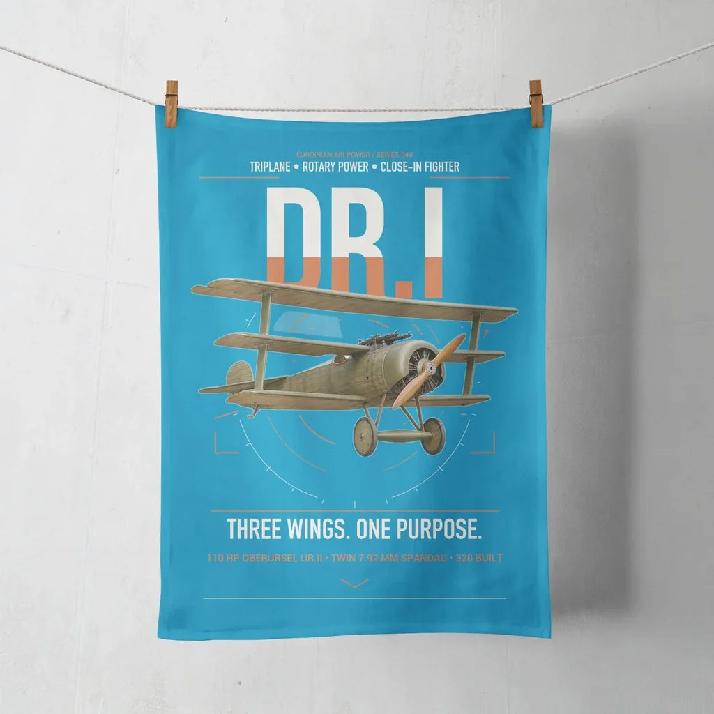 Fokker Dr.I design on turquoise towel