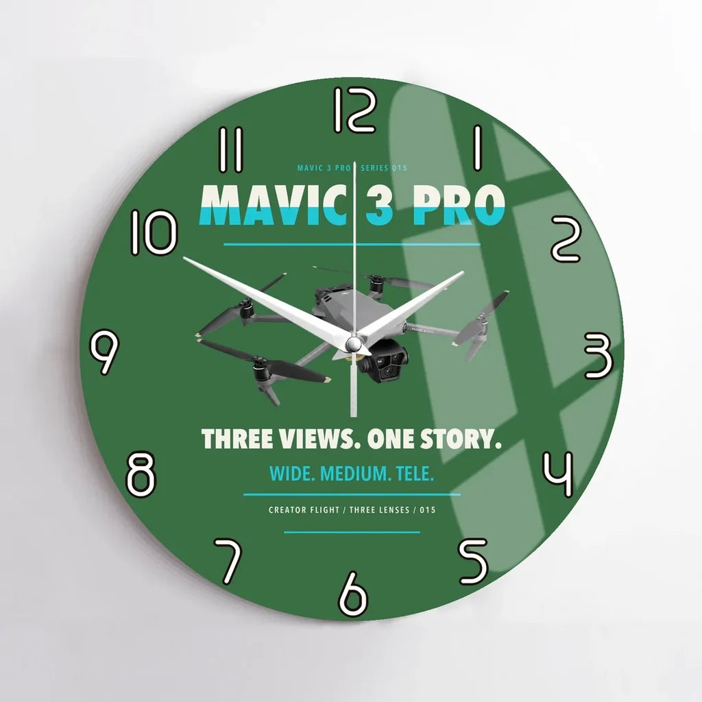 DJI Mavic 3 Pro design on green no frame wall clock