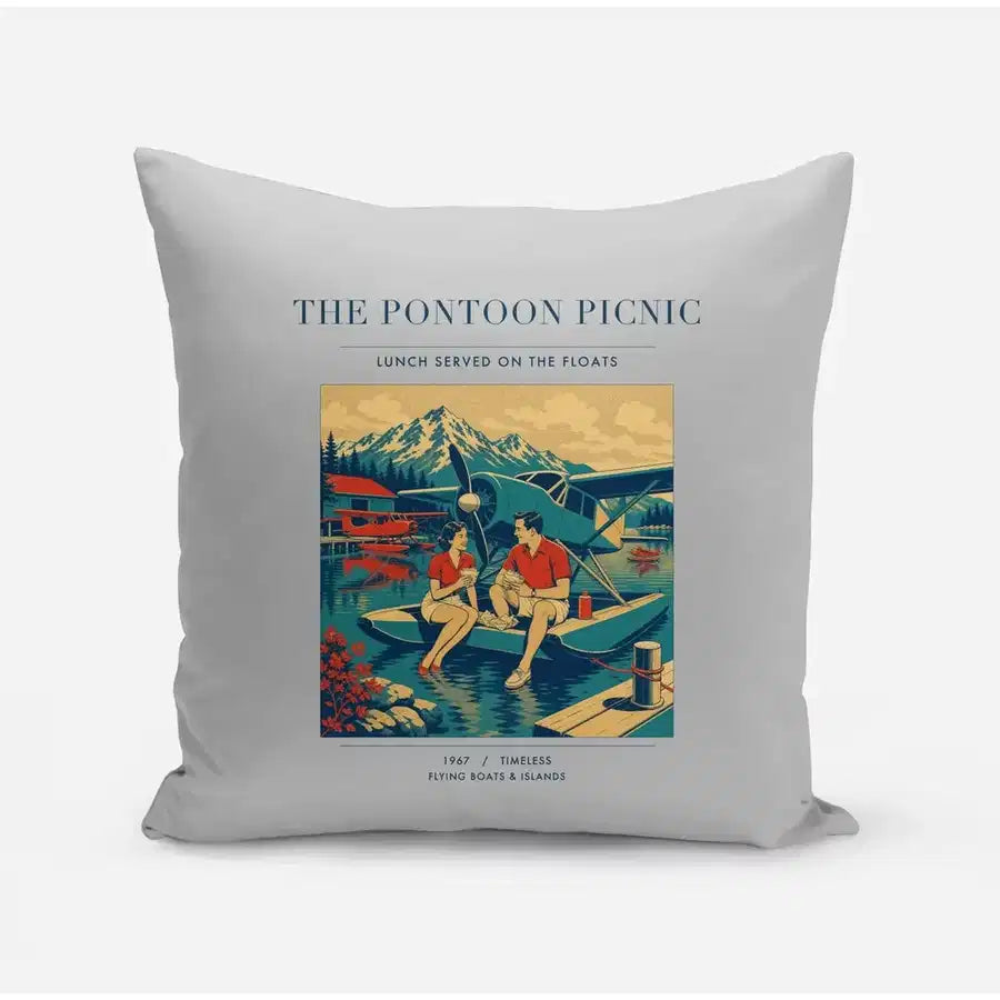 VINTAGE G4250 - The Pontoon Picnic - Designed Pillows design on lightgray