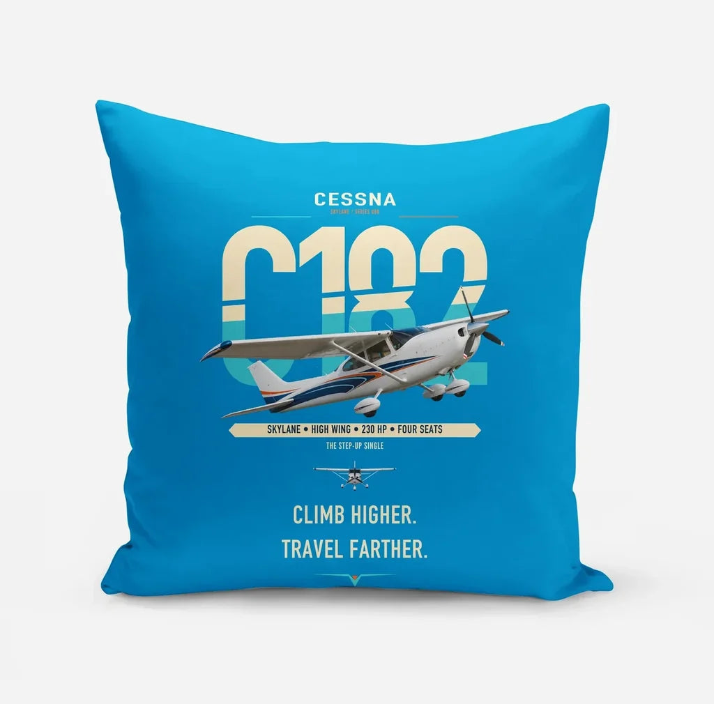 Cessna 182 Skylane design on turquoise pillow