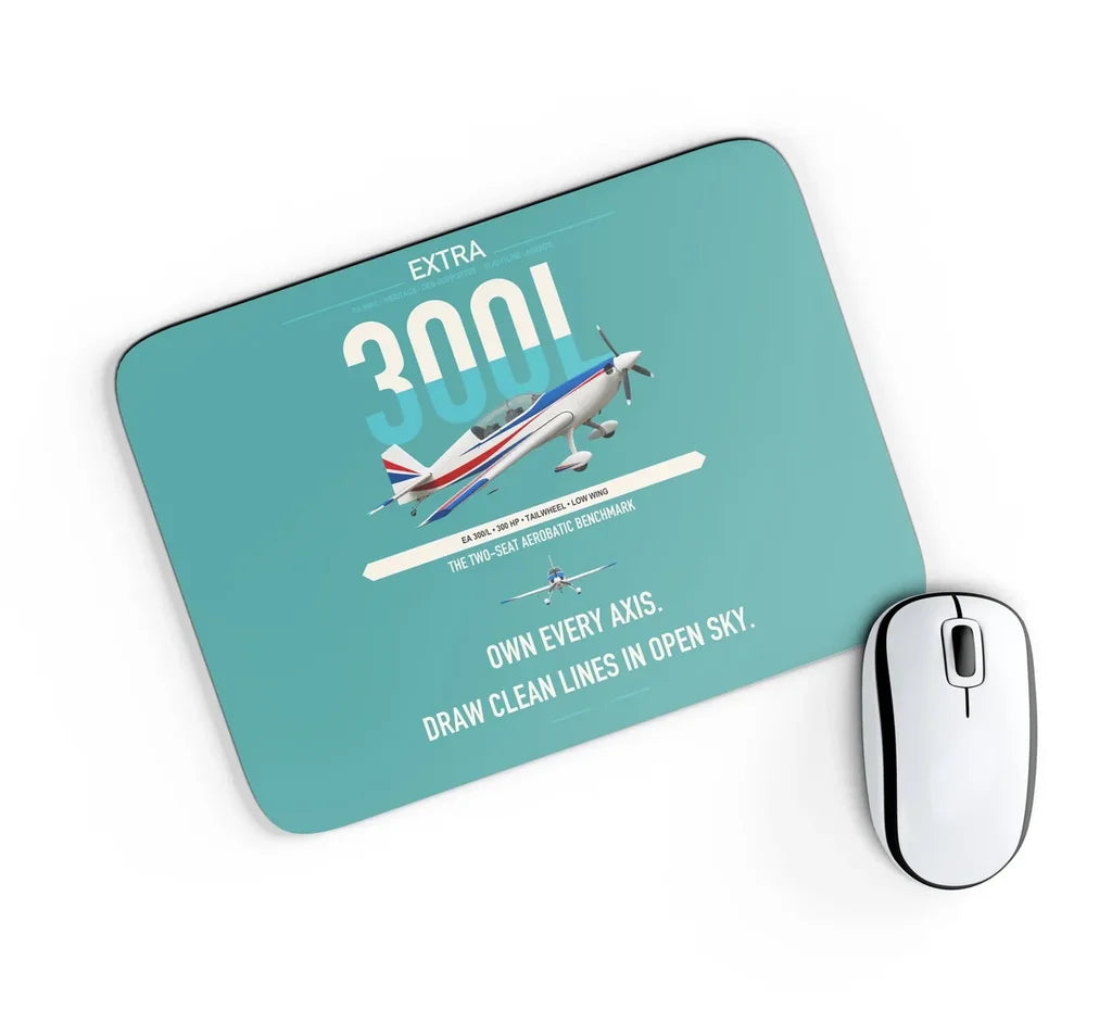 Extra 300L design on turquoise rectangle mouse pad