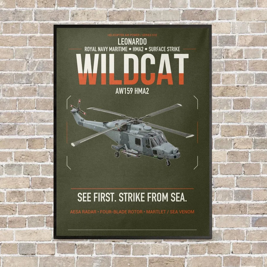 Leonardo AW159 Wildcat HMA2 vertical canvas print - framed - green army background