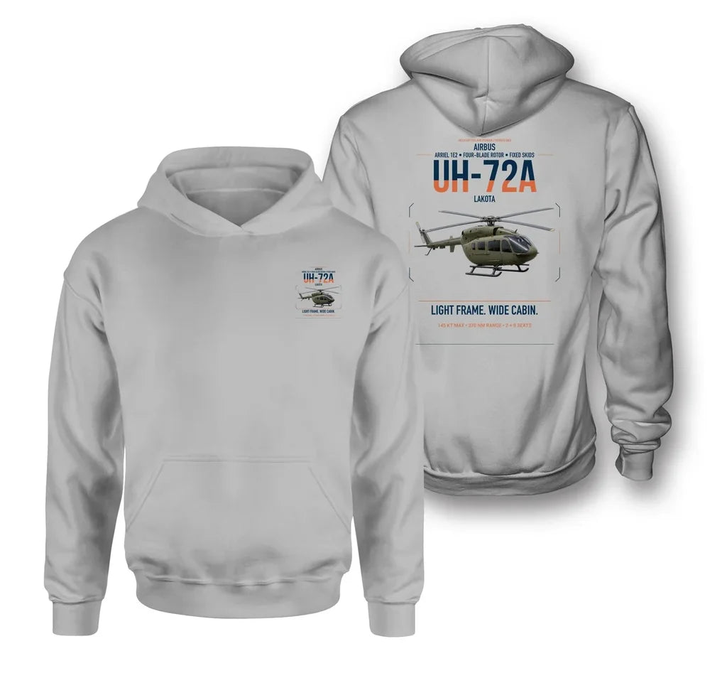 Airbus UH-72A Lakota design on light gray double-side hoodie, double-side print