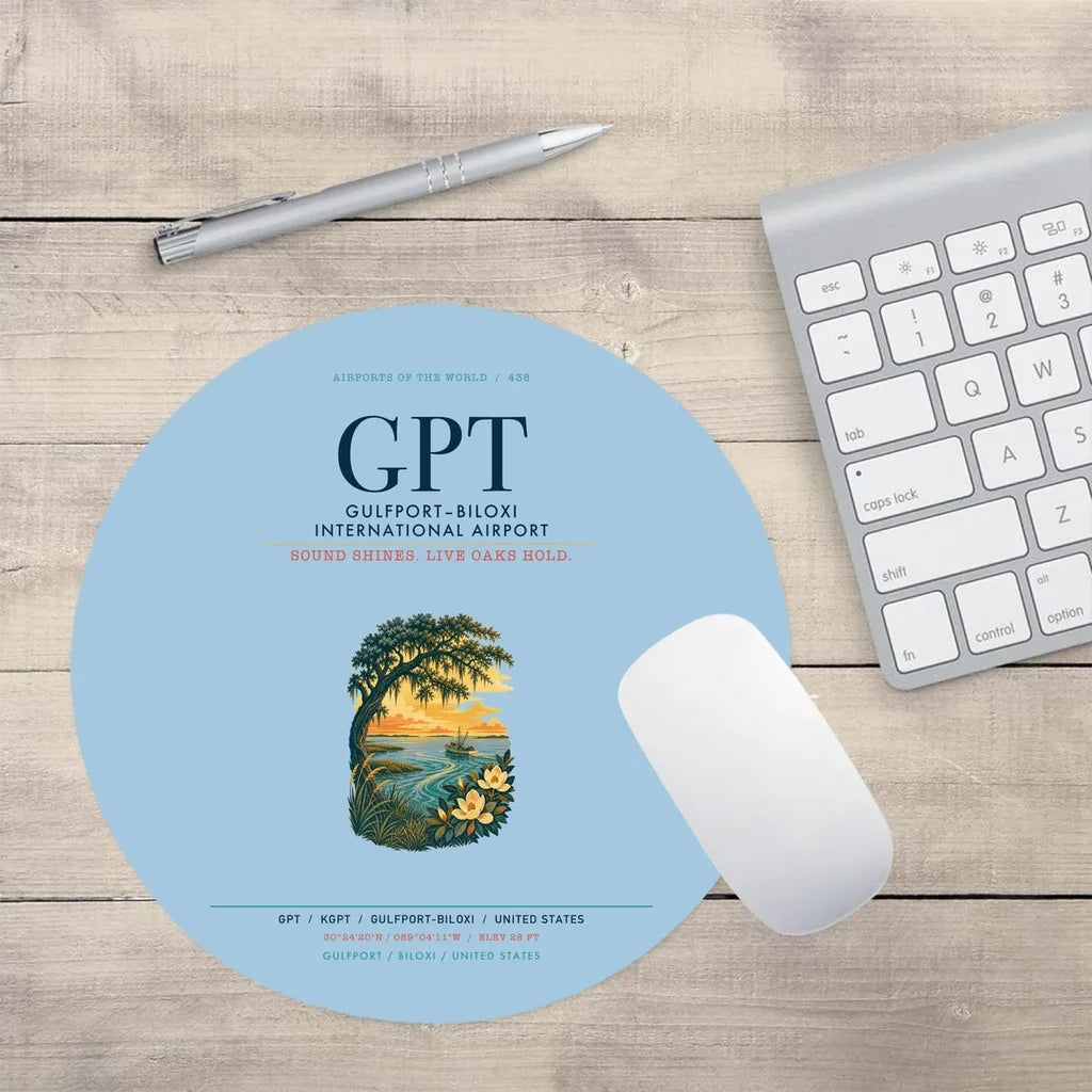 Gulfport–Biloxi International Airport (GPT) design on light blue round mouse pad