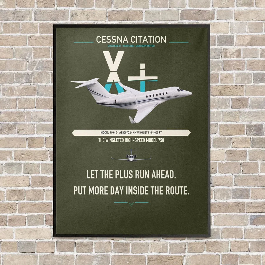 Cessna Citation X+ vertical canvas print - framed - green army background