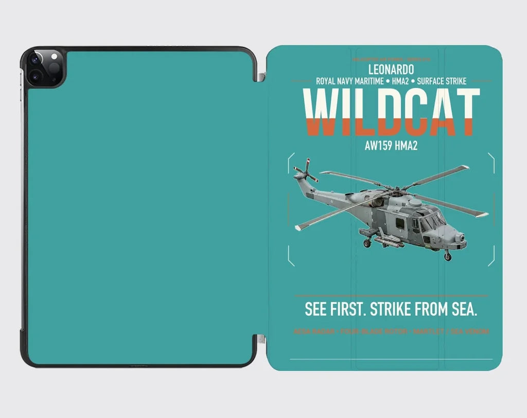 Leonardo AW159 Wildcat HMA2 design on turquoise ipad tablet case