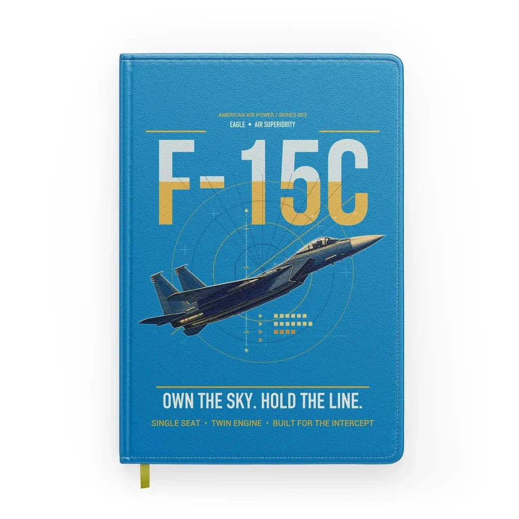 F-15C Eagle design on turquoise notebook