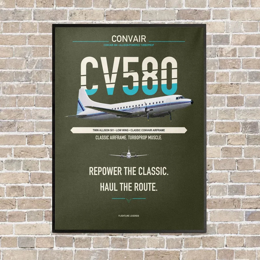 Convair 580 vertical canvas print - framed - green army background