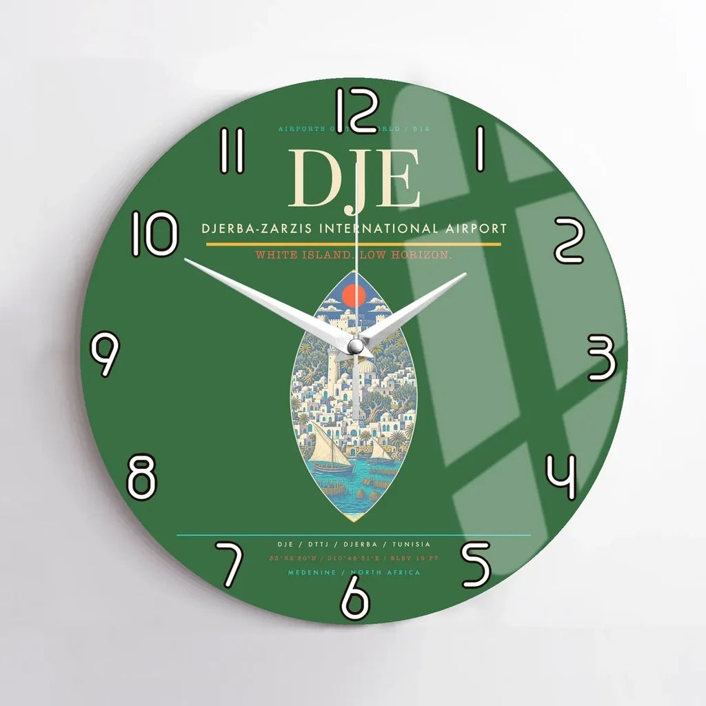 Djerba-Zarzis International Airport (DJE) design on green no frame wall clock