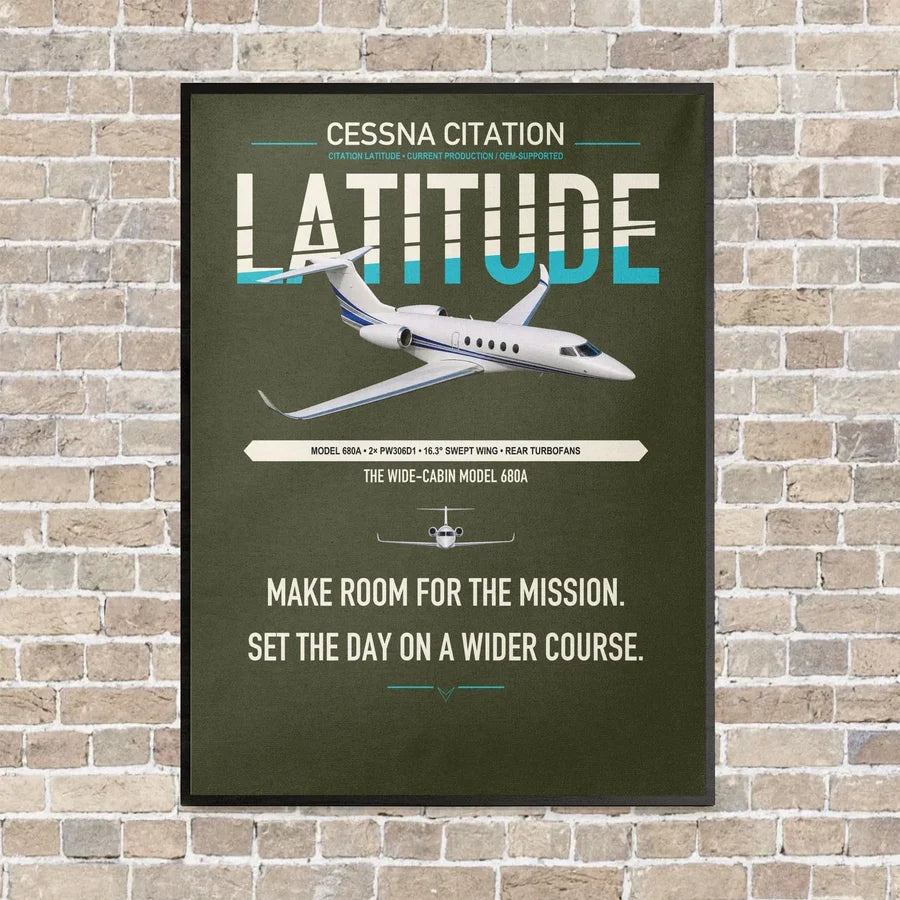 Cessna Citation Latitude vertical canvas print - framed - green army background