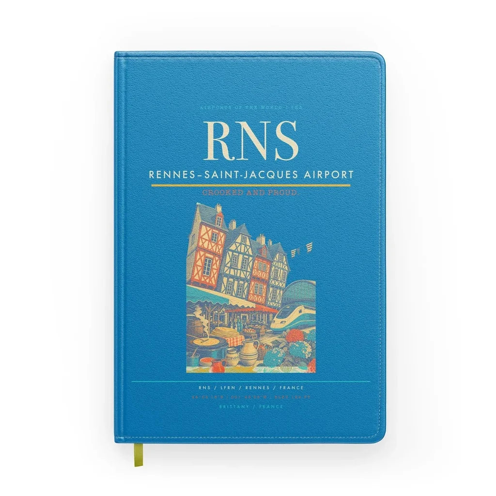 Rennes–Saint-Jacques Airport (RNS) design on turquoise notebook