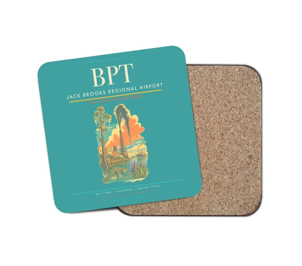 Jack Brooks Regional Airport (BPT) design on turquoise 1 piece coaster