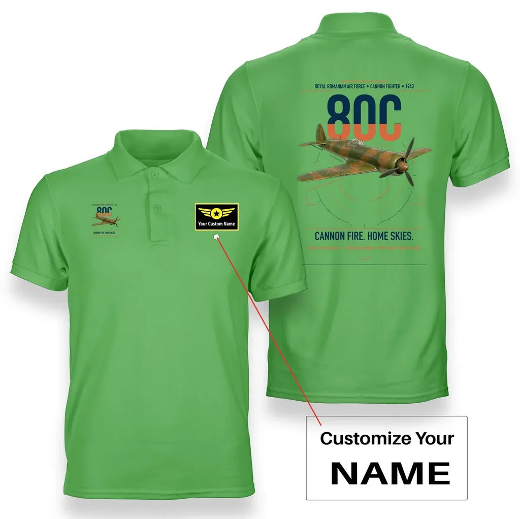 IAR 80C design on light green+name double-side polo t-shirt, double-side print