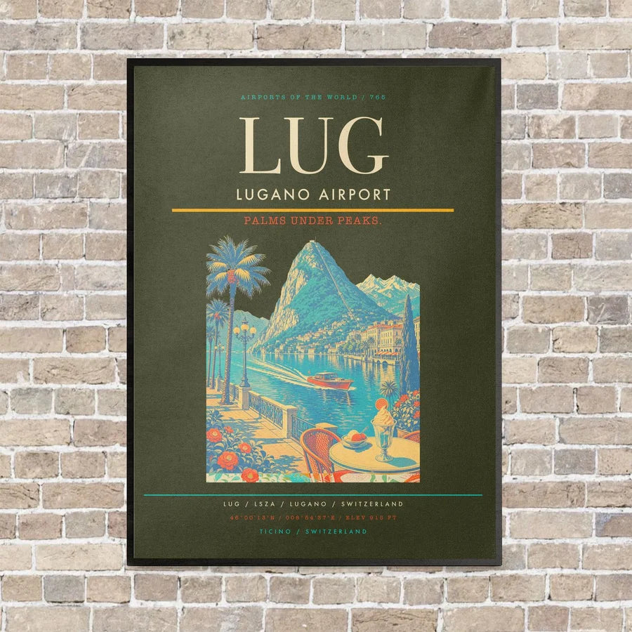 Lugano Airport LUG vertical canvas print - framed - green army background