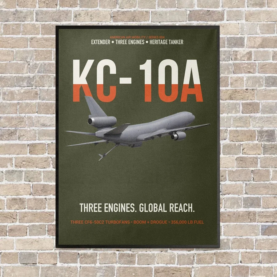 KC-10A EXTENDER vertical canvas print - framed - green army background