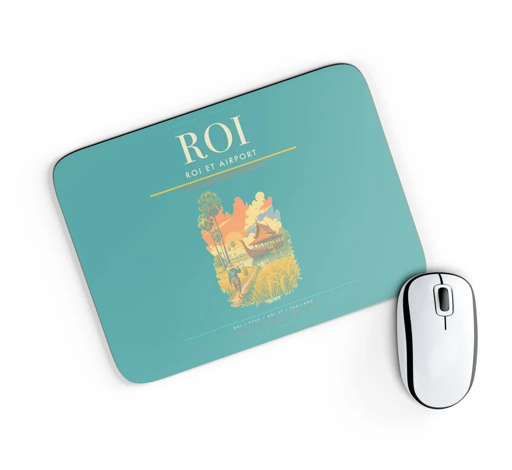 Roi Et Airport (ROI) design on turquoise rectangle mouse pad