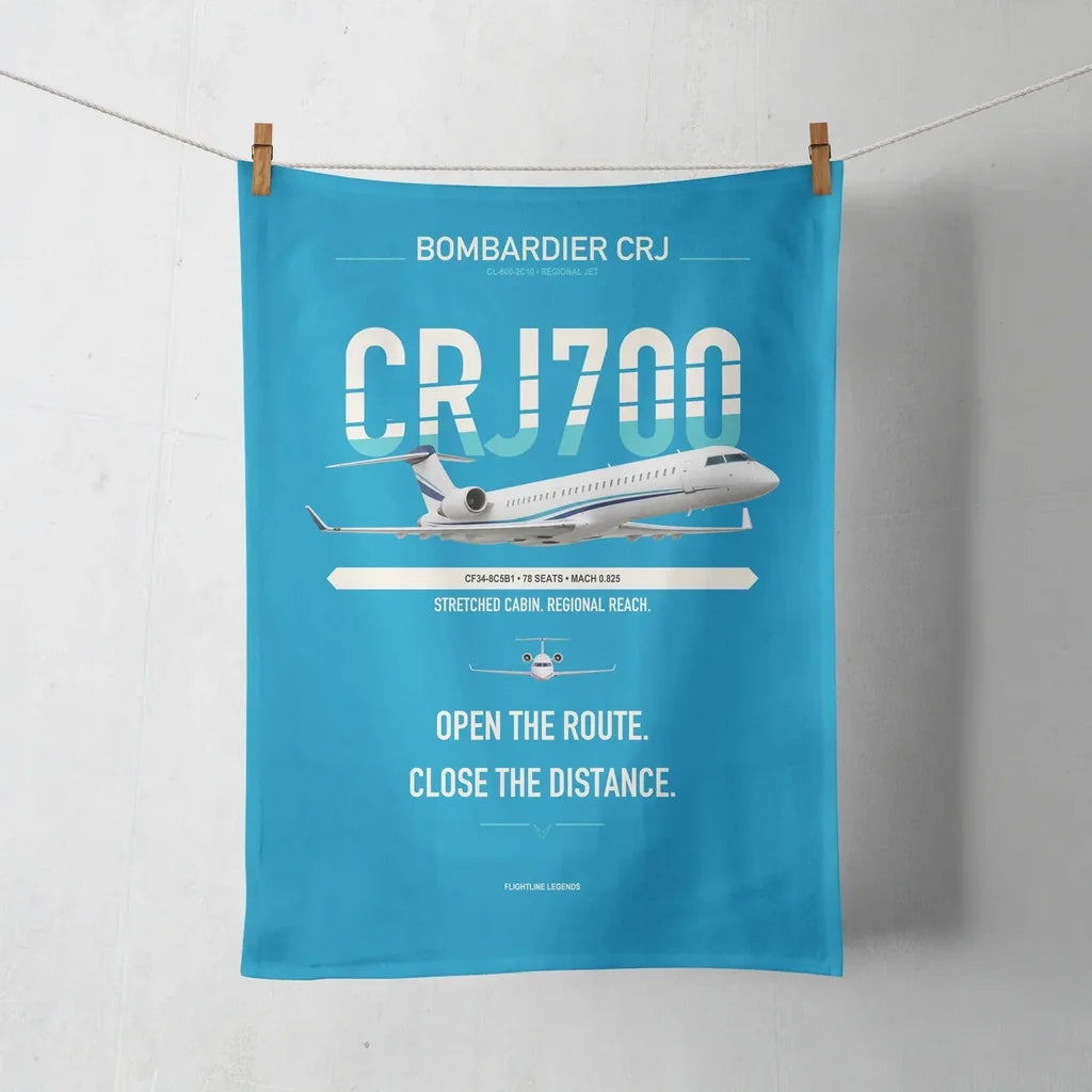 Bombardier CRJ700 design on turquoise towel
