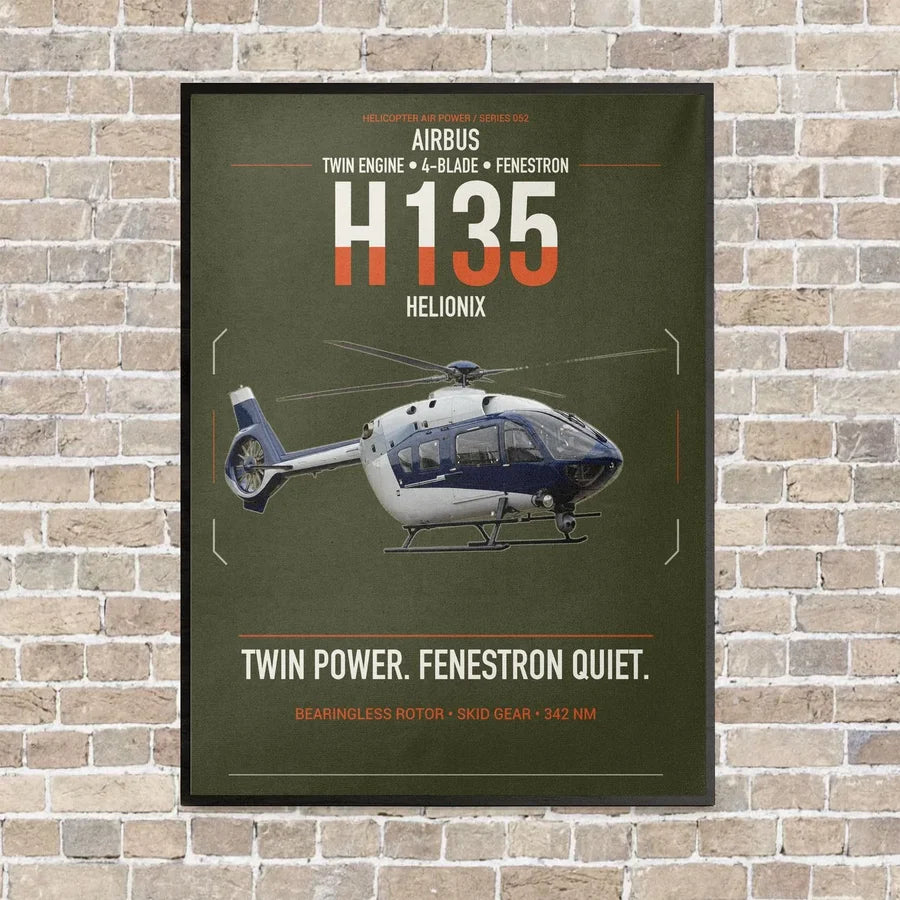 Airbus H135 vertical canvas print - framed - green army background