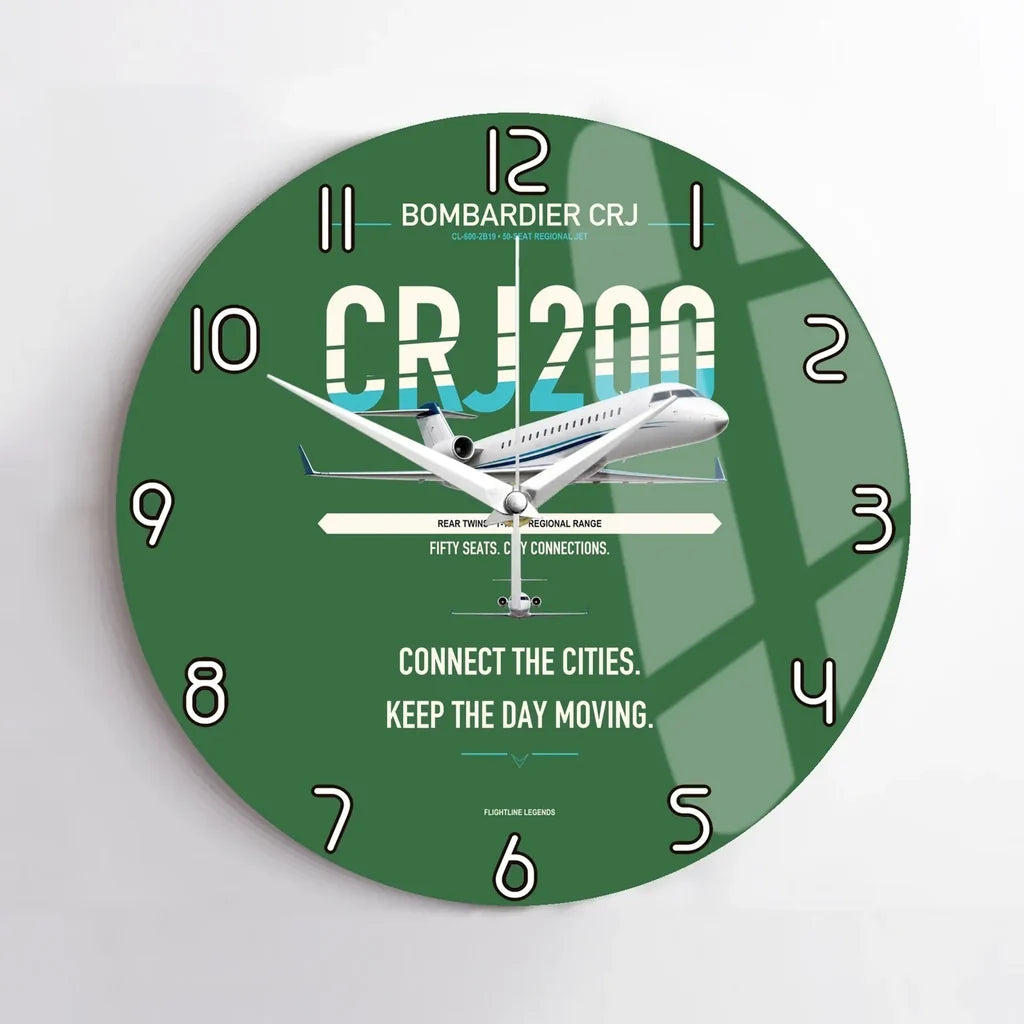 Bombardier CRJ200 design on green no frame wall clock