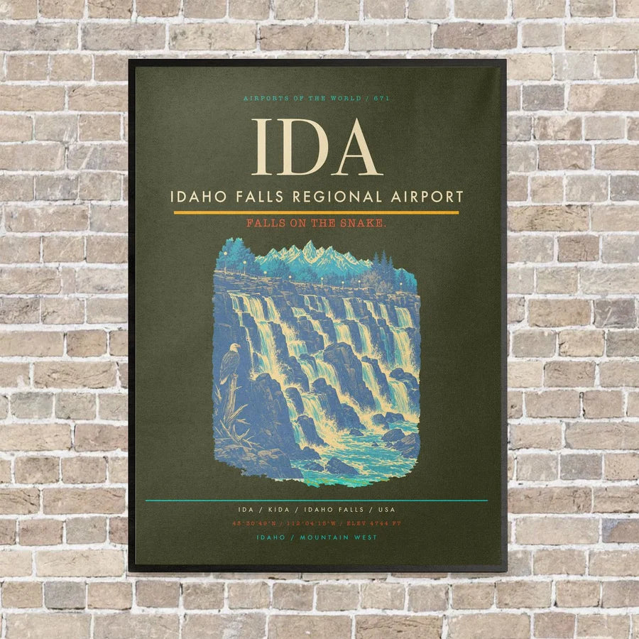 Idaho Falls Regional Airport IDA vertical canvas print - framed - green army background