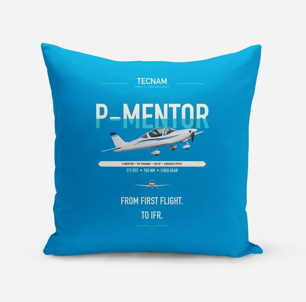Tecnam P-Mentor design on turquoise pillow