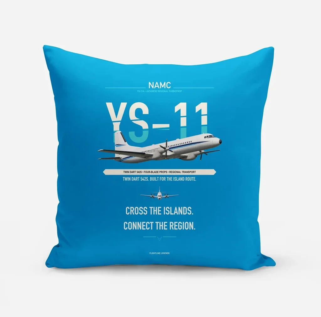 NAMC YS-11A design on turquoise pillow