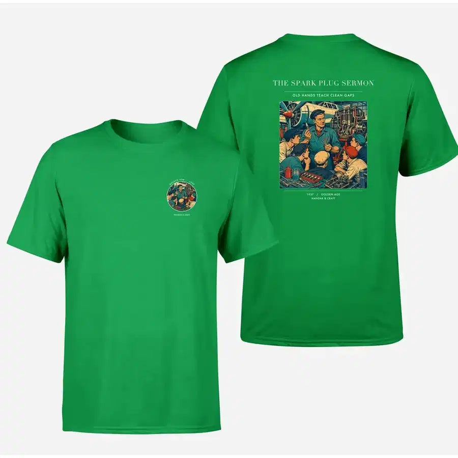 VINTAGE G4264 - The Spark Plug Sermon - Double-Side T-Shirt design on green double side t shirt