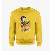 Thumbnail for She Owns The Departure design on yellow sweatshirt