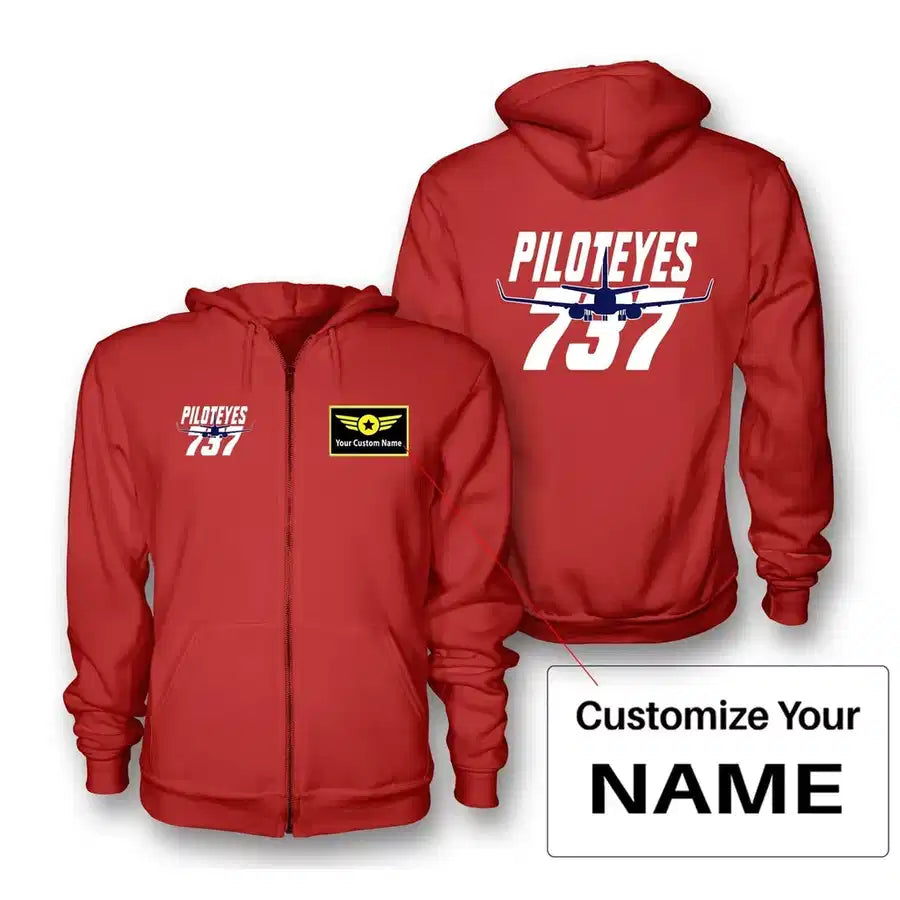 Amazing Piloteyes737 Zipped Hoodie - Red + Name (Customizable)