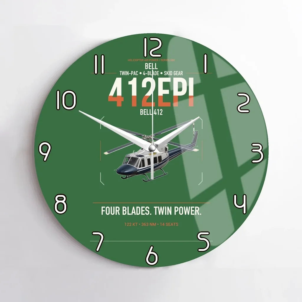 Bell 412EPI design on green no frame wall clock