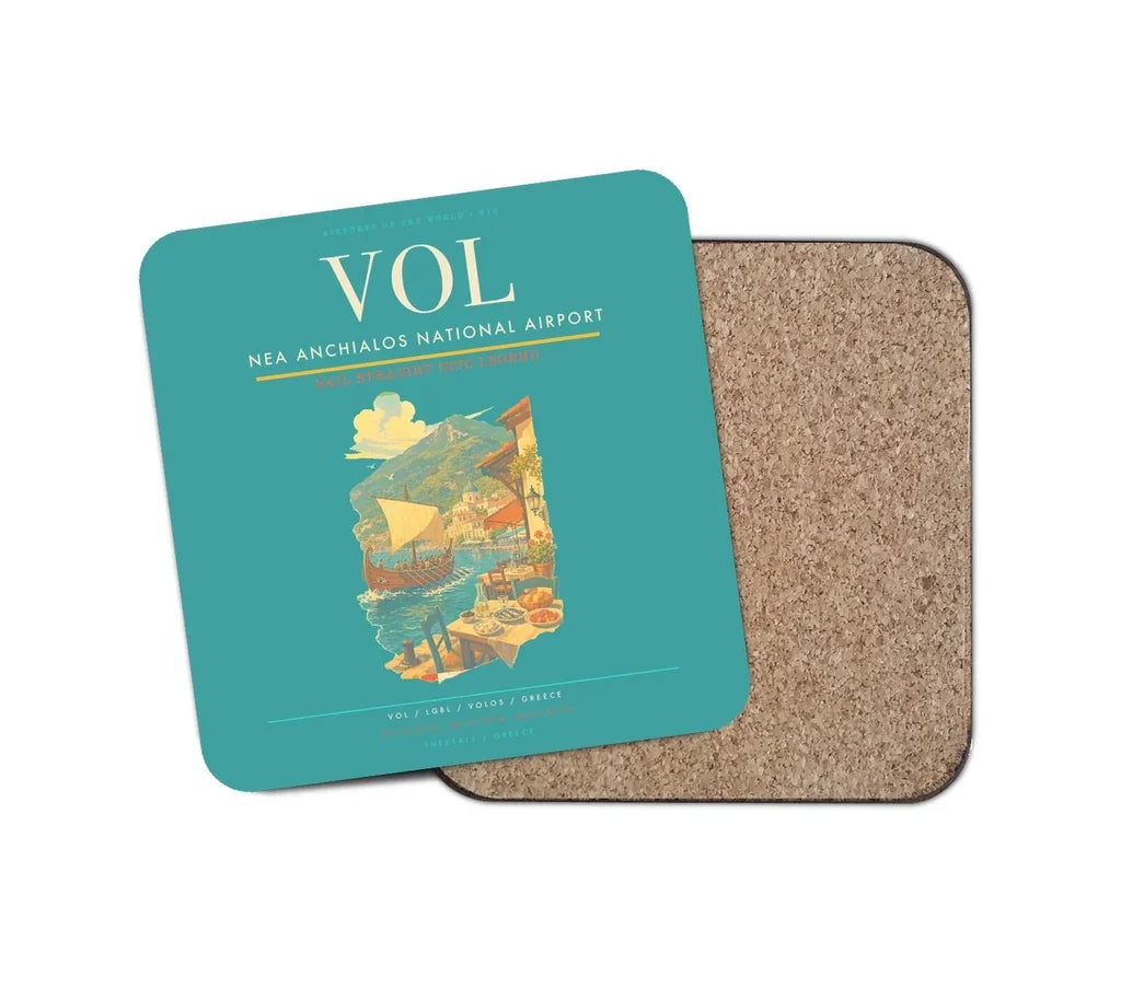 Nea Anchialos National Airport (VOL) design on turquoise 1 piece coaster
