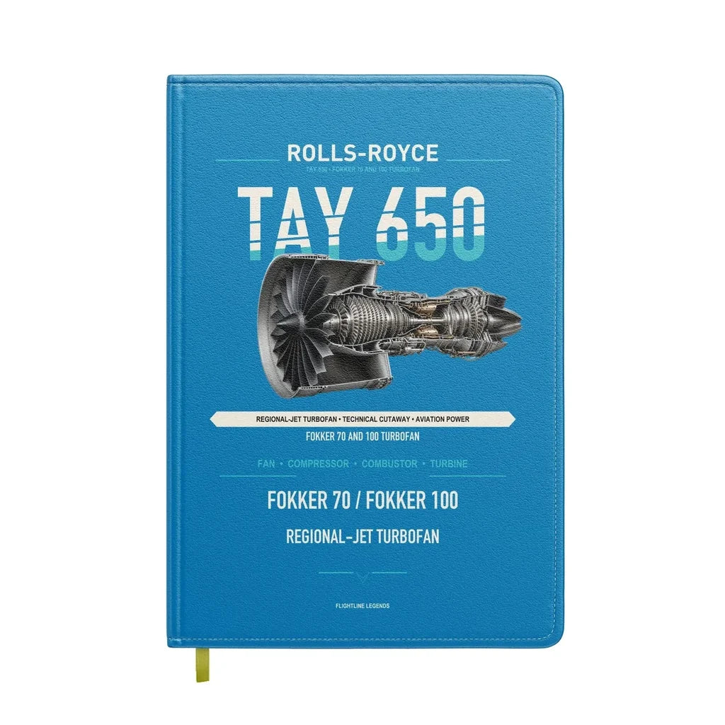 TAY 650 design on turquoise notebook