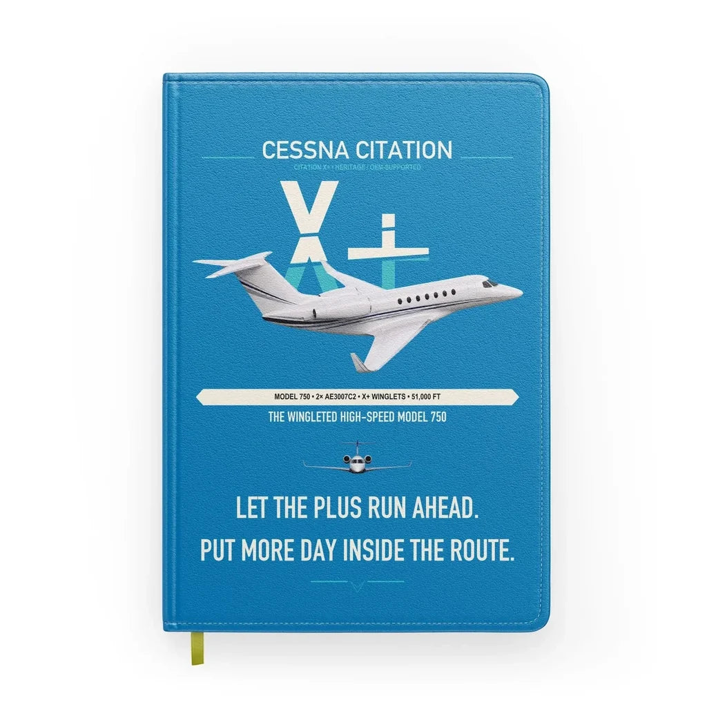 Cessna Citation X+ design on turquoise notebook