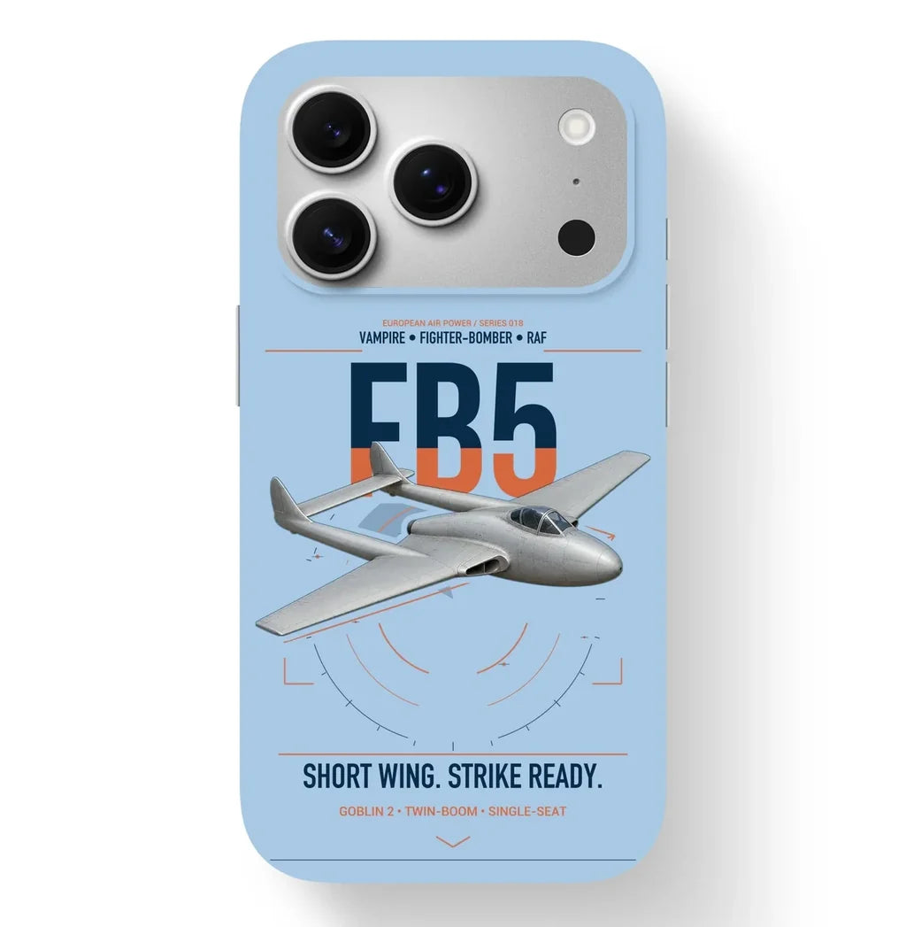 de Havilland Vampire FB5 design on light blue magsafe iphone case, for iPhone 17 Pro