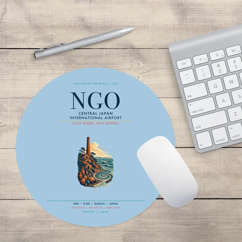 Central Japan International Airport (NGO) design on light blue round mouse pad