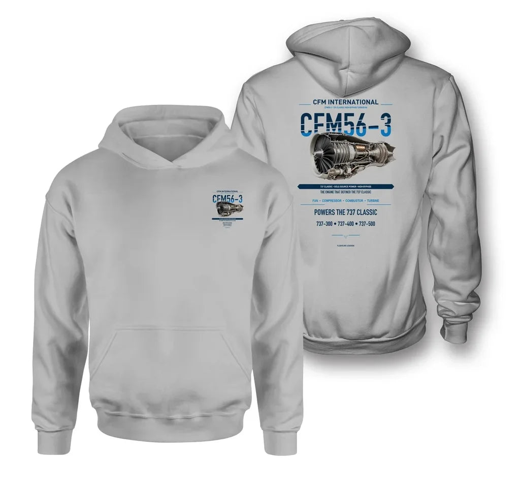 CFM56-3 design on light gray hoodie