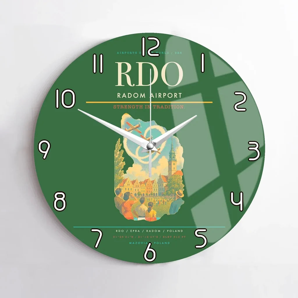 Radom Airport (RDO) design on green no frame wall clock
