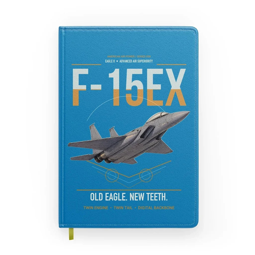 F-15EX Eagle II design on turquoise notebook