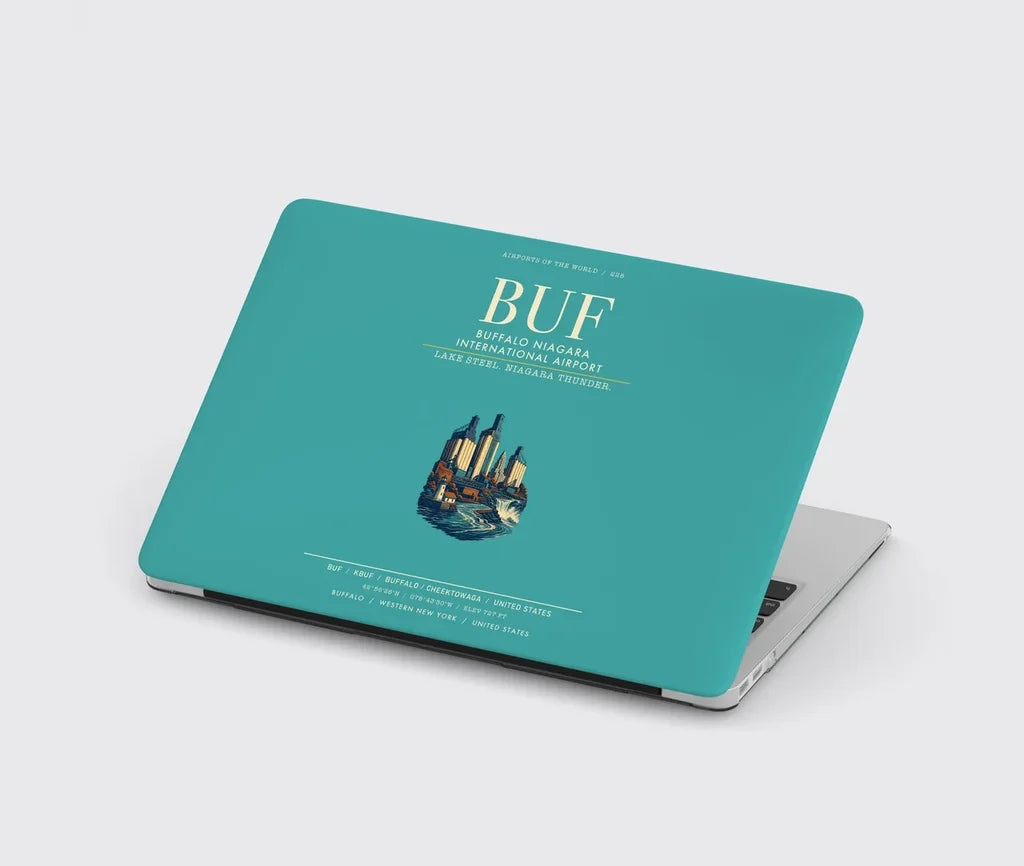 Buffalo Niagara International Airport (BUF) design on turquoise MacBook case