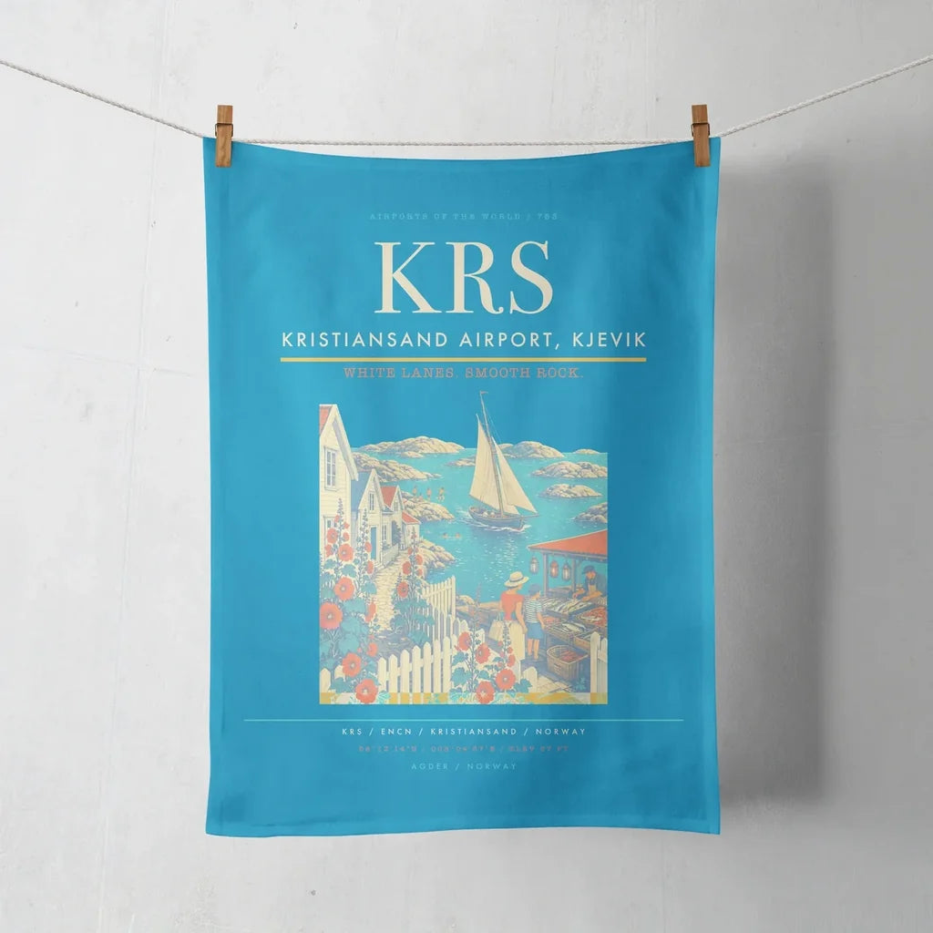 Kristiansand Airport, Kjevik (KRS) design on turquoise towel