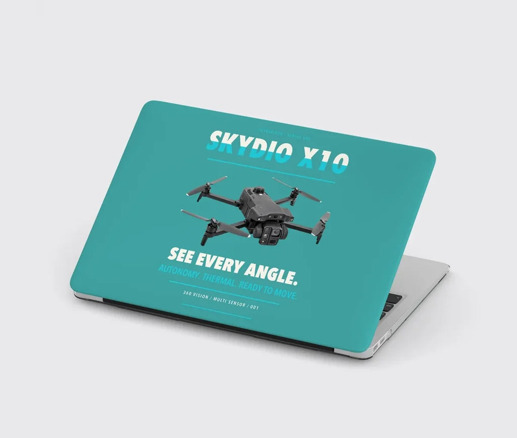 Skydio X10 design on turquoise MacBook case