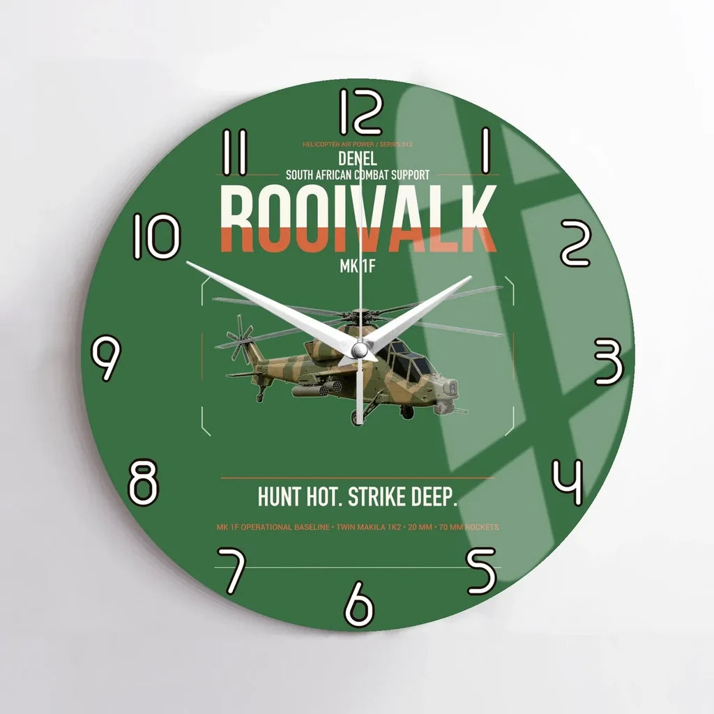 Denel Rooivalk Mk 1F design on green no frame wall clock