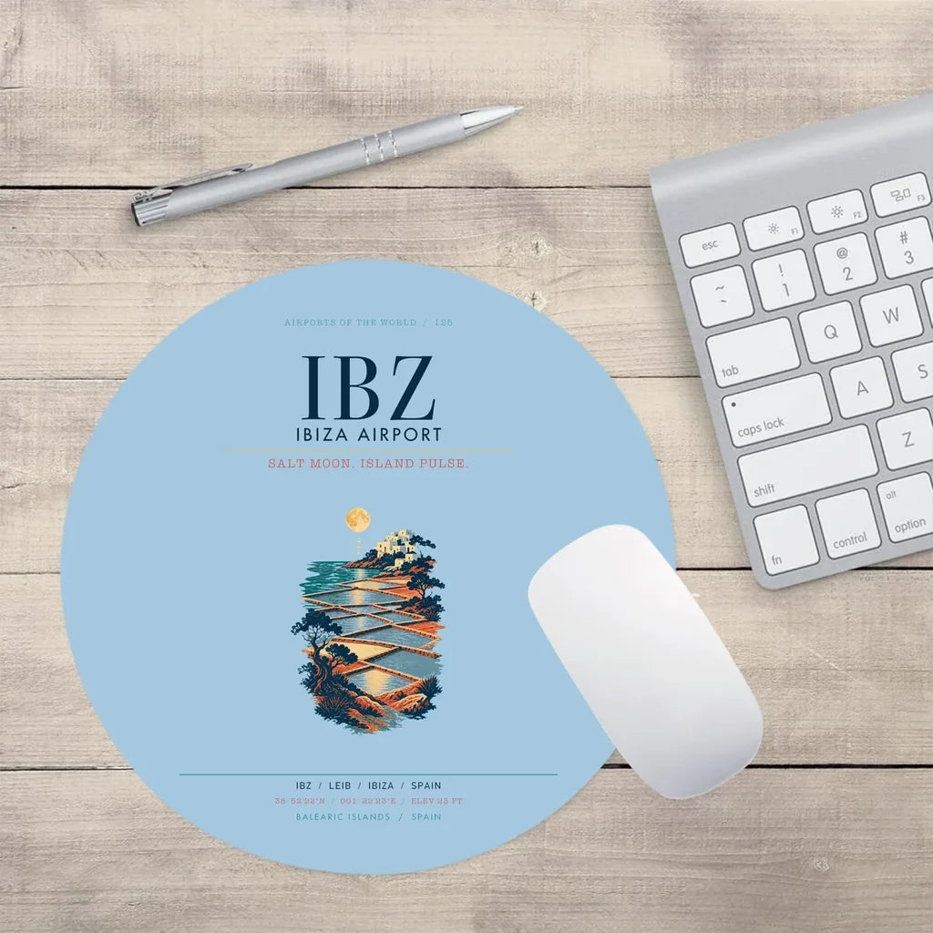 Ibiza Airport (IBZ) design on light blue round mouse pad