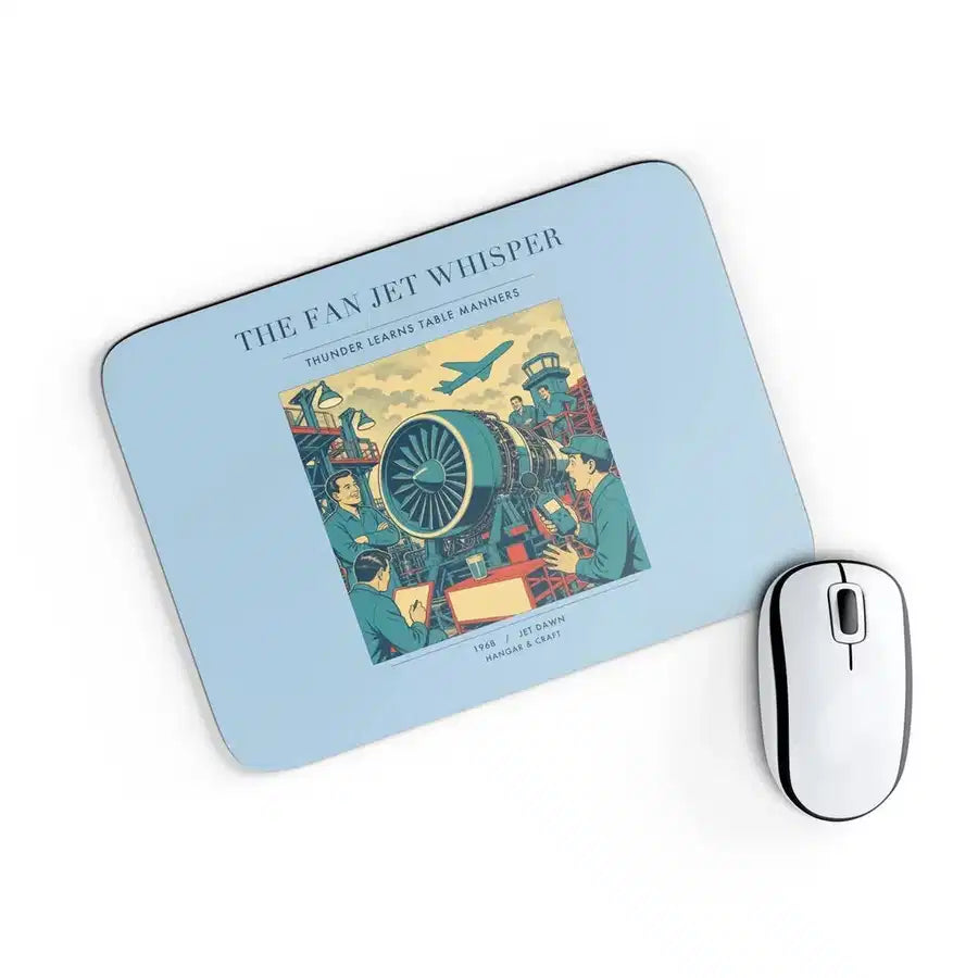 VINTAGE G4464 - The Fan Jet Whisper - Designed Mouse Pads design on lightblue rectangle