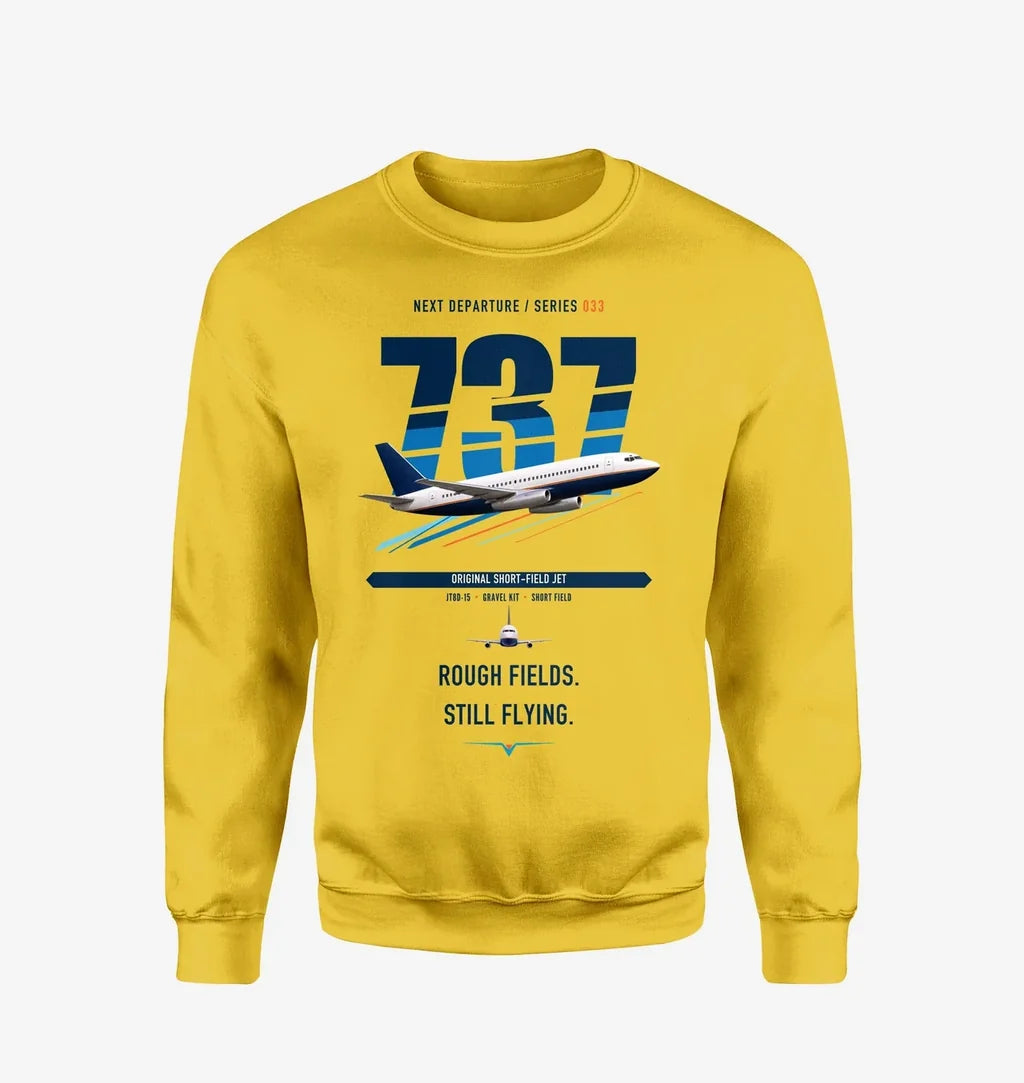 Boeing 737-200 design on yellow sweatshirt
